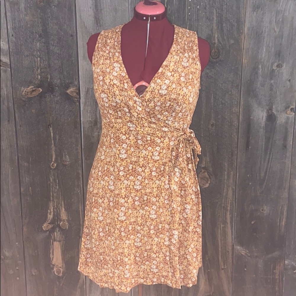 Yellow and Orange Floral Wrap Sundress
